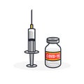 Vaccine bottle and syringe medical cure vector icon set illustration, covid 19 corona virus vaccination concept isolated on white Royalty Free Stock Photo