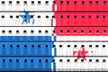 Flag of Panama and multiple vaccine vials. Vaccination concept. 3D rendering