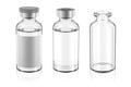 Vaccine clear glass injection vials set isolated. 3d rendering