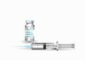Vaccine clear white glass bottles and syringe