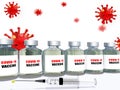 Vaccine coronavirus covid-19 approved seal from oxford england uk vaccination syringe bottle - 3d rendering