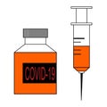 Vaccine coronavirus, covid-19 Medicine bottle and hypodermic syringe on white background, symbol, illustration graphic Royalty Free Stock Photo