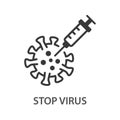 Vaccine and coronavirus icon on white background. Vector illustration.