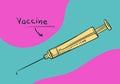 Vaccine coronavirus injection, Medical syringe needle covid-19 vaccination concept, Vector doodle illustration Royalty Free Stock Photo