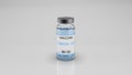 Vaccine for Covid-19. Dose bottle against gray background. 3d render