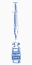 Vaccine Covid-19 syringe and vial medicine bottle vector drawing, Blue ink sketch on white background Royalty Free Stock Photo