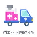 Vaccine delivery plan icon. Truck carries the vaccine to the patients.