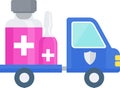 Vaccine delivery plan icon. Truck carries the vaccine to the patients.