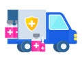 Vaccine delivery plan icon. Truck carries the vaccine