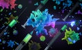 Vaccine Destroying Virus. 3D Render Background Concept