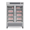 Vaccine fridge with ampoules, 3D rendering