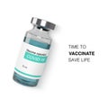Vaccine in glass bottle realistic web banner. Protection from virus covid-19. Vector