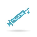 Vaccine health icon badge with blue syringe sign Royalty Free Stock Photo