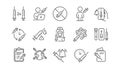 Vaccine line icons. Corona jab, Medical Syringe, Vaccination passport icons. Covid vaccine, human jabbed. Vector Royalty Free Stock Photo