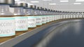 Vaccine production. Many Covid-19 vaccine vials in production. 3D render.