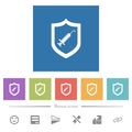 Vaccine protected flat white icons in square backgrounds