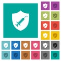Vaccine protected square flat multi colored icons