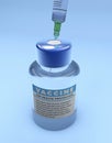 Vaccine, protection campaign, health. Diseases and cures. 3d rendering. Syringe and solution in bottle