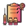 Vaccine quality certificate in pink gradient and black outline. Vaccination