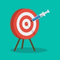 Vaccine and syringe injection to target dartboard Royalty Free Stock Photo