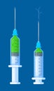 The vaccine is in syringes. Vector illustration of a background image. Virus test.