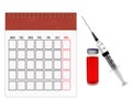 Vaccine vaccination day covid 19 flu coroanavirus calendar empy for month red leather on the top background - 3d rendering