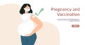 Vaccine and vaccination pregnant woman concept for web template. Injection in shoulder and green check. Pregnant getting