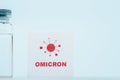 vaccine vial near card with omicron