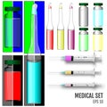 Vaccine in vials and ampoules with syringe. Vaccination concept. Royalty Free Stock Photo