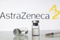 Vaccine vials with AstraZeneca logo