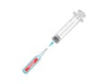 Vaccine Coronavirus Covid-19 and realistic syringe. Medical instrument. Syringe for injection.Health theme. Sharp needle.