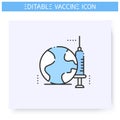 Vaccine for world line icon. Editable illustration Royalty Free Stock Photo