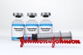 Vaccines with a syringe and a container bottle in the treatment of coronavirus disease 2019 COVID-19 covid19 covid johnson & johns