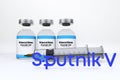 Vaccines with a syringe and a container bottle in the treatment of coronavirus disease 2019 COVID-19 covid19 covid Sputnik V 3D RE