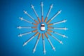 Vaccines and syringes on blue background for prevention immunization and treatment from corona virus infection covid 19. General Royalty Free Stock Photo