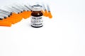 Vaccines and syringes on white background for prevention,immunization and treatment from corona virus infection covid 19. Royalty Free Stock Photo