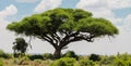 Umbrella thorn acacia Acacia tortilis beautiful landscape of Africa Royalty Free Stock Photo