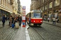 Vaclavske Namesti tram stop in Prague, Czech Republic
