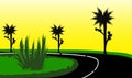 Vactor background,landscape background,free landscape background,road background, evining background, animation,plam tree,yellow .