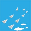 Vactor of paper airplane as a leader among white airplane