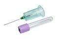 Vacutainer for blood collection with vacuum test tube on white background