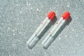 Vacutainer for collecting blood material in laboratory. Top view.