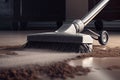 The vacuum cleaner brush cleans the carpet, cleaning the house, close-up