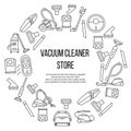 Vacuum cleaner circle banner with line flat icon. Template for vacuum cleaning store. In the center you can write any