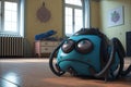 Vacuum cleaner cute and funny monster in the room. Dustsucker mascot character. Generated AI.