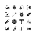 Vacuum cleaner flat line icon set. Different types hoover - industrial, household, Robot Vacuum. Simple flat vector illustration