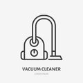 Vacuum cleaner flat line icon. Vector outline illustration of housekeeping equipment. Black color thin linear sign for