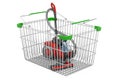 Vacuum cleaner inside shopping basket, 3D rendering