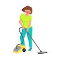 Vacuum Cleaner Using Girl For Cleaning Room Vector