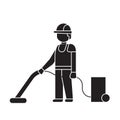Vacuum cleaning black vector concept icon. Vacuum cleaning flat illustration, sign Royalty Free Stock Photo